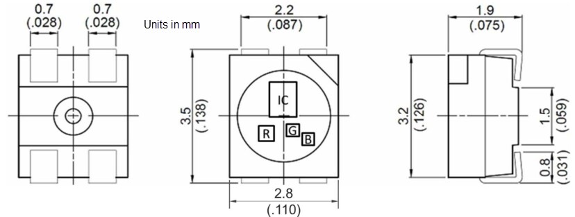 Mechanical Drawing - LITEON LTST-E683CEGBW Standard SMD LED
